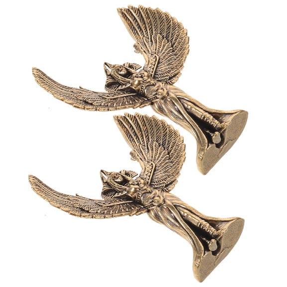 2Pcs Solid Brass Angel Figurines with Natural Patina for Vintage Home Accent