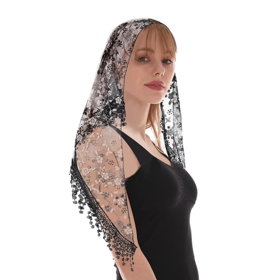 2Pcs Solid Color Cloth Polyester Headbands Floral Triangle Head Scarf Flower Lace Hair Bandanas for Wedding Women Fashion Hair Accessories Black 430x1240x0.8mm for DIY
