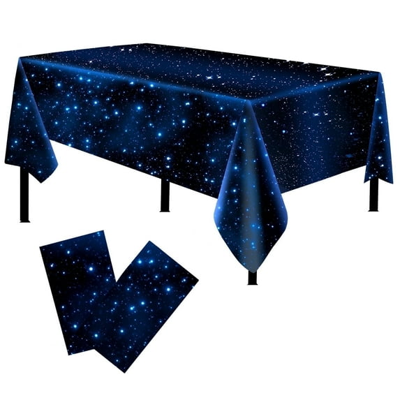 2Pcs Space Tablecloth Starry Sky Night Tablecloth Decorations Galaxy Table Cover Party Supplies for Birthday Home Decorations(54 x 108 in)