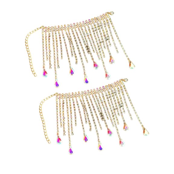 2Pcs Sparkly Rhinestones Metal Chain with Fringes for Wine Bottle Veil Party Decorations