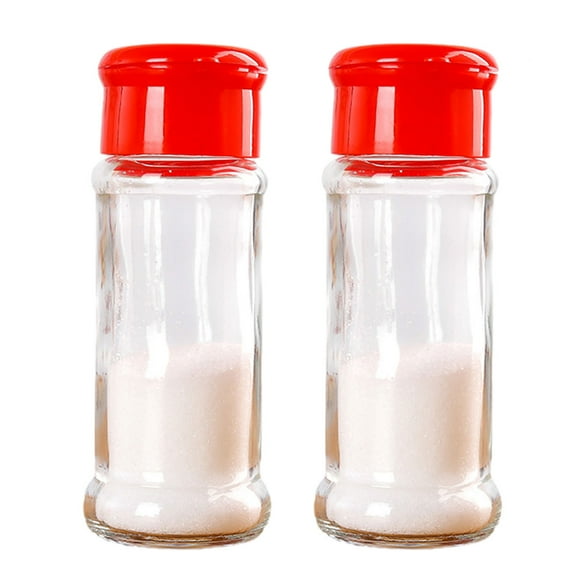 2Pcs Spice Jars,100ml Glass Seasoning Bottles,Round Spice Bottles with Airtight Plastic Caps with Shaker Lidsred