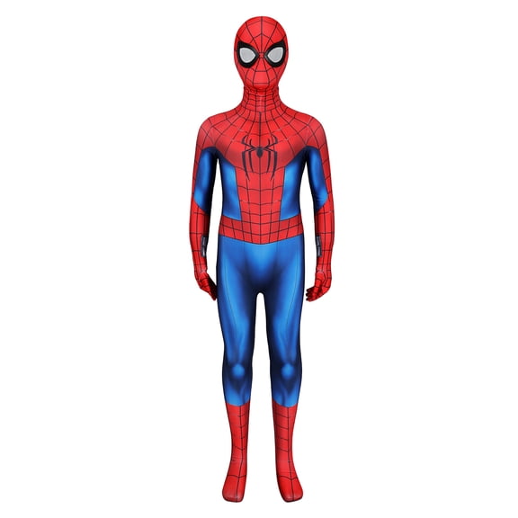2Pcs Spider Hero Cos, Classic Arachnid Hero Bodysuit, Festive Web Patterned Cosplay Costume for Haunted Houses, Spooky Stage Performance Jumpsuit Carnival Party Attire-Attire+Head HoodM