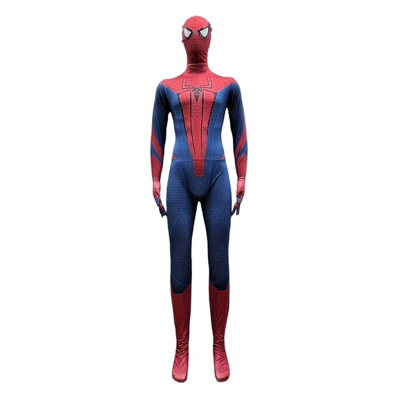 2Pcs Spiderhero Hooded Full Face Mask Jumpsuit, Spiderhero Stretch Spider Costume, Halloween Bodysuit Jumpsuit Costume Cosplay Onesie Suit Zentai Outfit With Mask Dress Up Pretend-Jumpsuit+Mask, 140