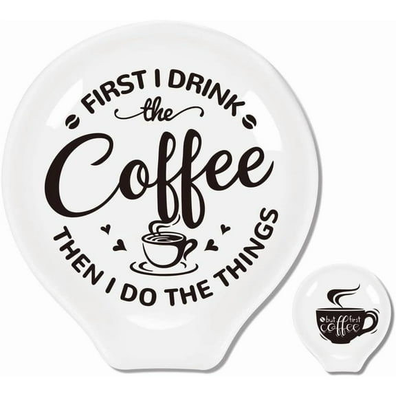 2Pcs Spoon Rest Coffee Pattern 3.34"x3.54" Cute Spoon Holder Heat Resistant Utensil Holder