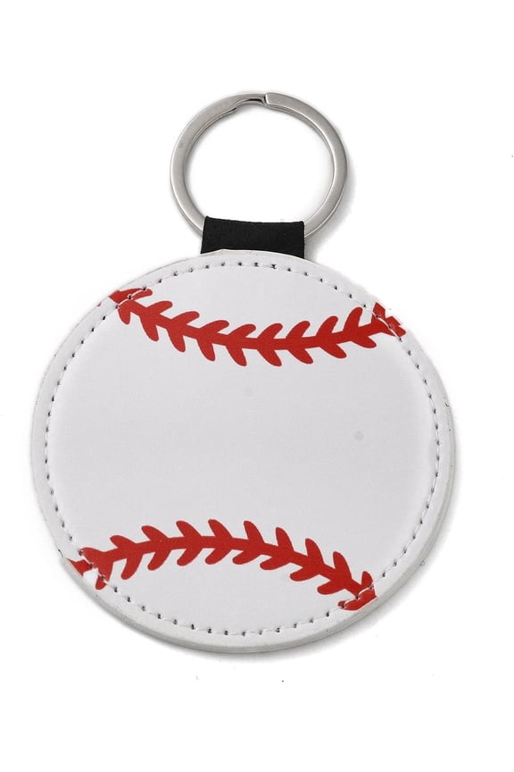 2Pcs Sport Theme PU Leather Keychain with Iron Ring Ball Baseball 4.6 Inch