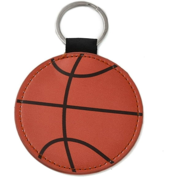 2Pcs Sport Theme PU Leather Keychain with Iron Ring Ball Basketball 4.6 Inch