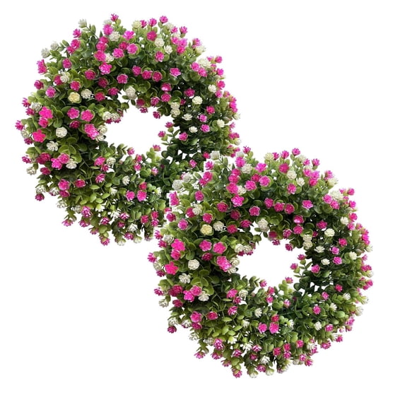 2Pcs Spring Festival Summer Powder White Wreath White Wreath Door Hanging Home Decoration Spring And Summer Wreath Farmhouse Door Front Decoration Farm Wreath Wreath