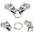 thumbnail image 1 of 2Pcs Spring Gate Rings 304 Stainless Steel Tibetan Style Dragon Spring Clasps Antique Silver 9mm Inner Diameter Carabiner Keyring Dragon Leather Cord End for Keychain Jewelry Making, 1 of 9