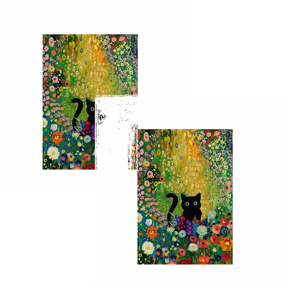 2Pcs Spring House Flag for Outside 28x40 Double Sided, Black Cat and Colorful Flowers Large Garden Flags Seasonal Holiday Yard Outdoor Decoration