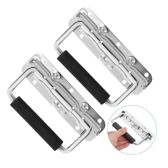 2Pcs Spring Loaded Iron Handles with Rubber Grip for Folding Cabinets Crates and Boxes