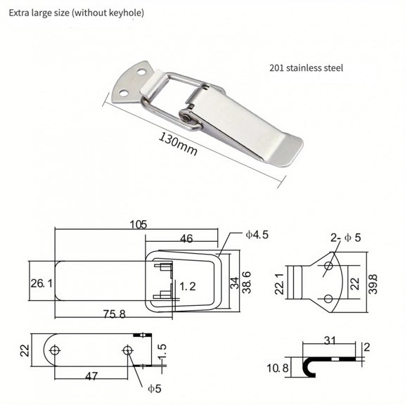 2Pcs Spring Loaded Toggle Lock Clasp Buckle Latch Hardware Security Fastener for Cabinet Box Suitcase Toolbox Trunk Case