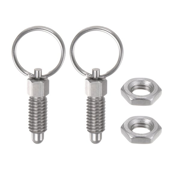 2Pcs Spring Plunger with Pull Ring M6*1 0.47" Thread Length Pin Dia.4mm Round Stainless Steel Non-Locking