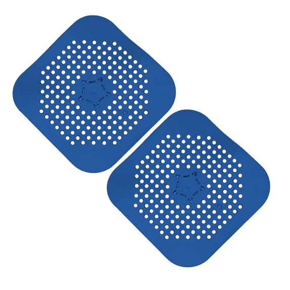 2Pcs Square Drain Cover for Shower Drain Hair Catcher Flat Silicone Plug for Bathroom and Kitchen Filter Shower Drain Protection Flat Strainer Stopper with Suction Cup,2Pcs(Blue*2)