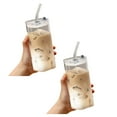 thumbnail image 1 of 2Pcs Square Glass Cup with Lids and Straws, Portable Drinking Clear Tumblers 400Ml/14Oz, Reusable Heat Resistant Transparent Milk Tea Juice Cups Coffee Mug for Home Bar Drinkware(2A), 1 of 8