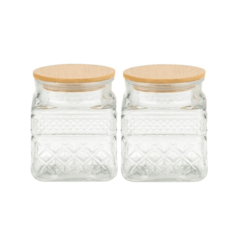 38 Ounce Square Glass Jar with Bamboo Lid - Kitchen Decorative Glass Jars  with Vintage Diamond Pattern - Coffee Pasta Sugar Tea Snack Nuts Cookie Jar