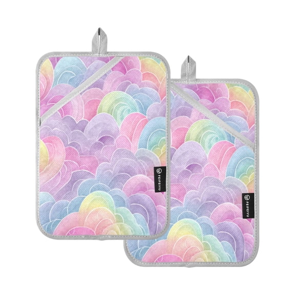 2Pcs Square Heat Resistant Oven Mitts Pot Holders 7x9.8in Non-Slip Hot Pads for Kitchen, Countertop Protection Clouds Gather
