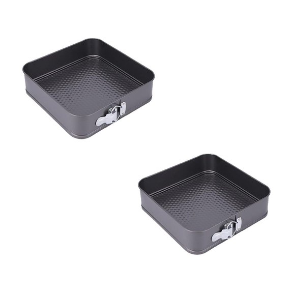 2Pcs Square Non Stick Springform Cake Pan With Clip Closure Metal Baking Dish Removable Bottom For Easy Release Bakeware