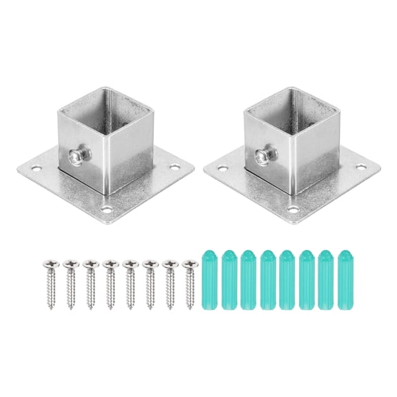 2Pcs Square Post Base, 1.9mmT Stainless Steel Flange Bases Deck Post Brackets for Deck Fence Mounting Fits 1.2" x 1.2" Posts Fittings