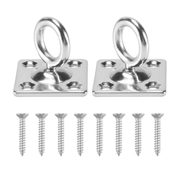 2Pcs Square Swivel Pad Eye Rotatable Ceiling Hook Wall Mounted Hook Stainless Steel Eye Pad Plate For Yoga Swings Hammock (With Screws)