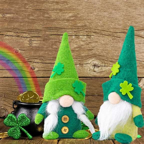 2Pcs St. Patrick’s Day Gnome Plush Decorations - Green Leprechaun Elf Figurines for Home, Table, Tiered Tray, Holiday Party, 12in