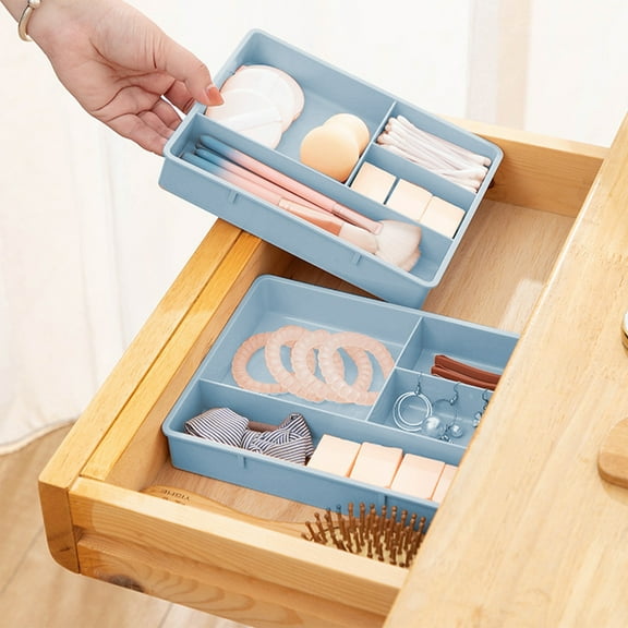2Pcs Stackable 4 Dividers Desk Organizer,Plastic Desktop Organizer Box, Desk Sundries Stationery Storage Box,Desk Supply Holder for Drawers and Desktop