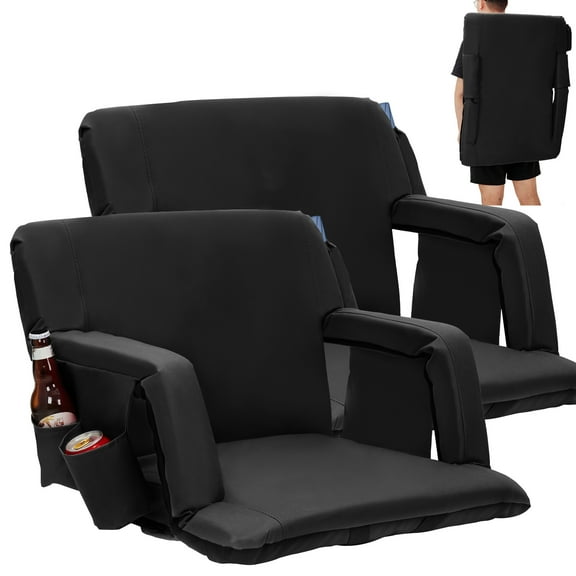 2Pcs Stadium Seats, 20.5in Cozy Bleachers Seat with Anti-Slip Mat & Large Pockets & Cup Holders, Portable Stadium Chair for Outdoor
