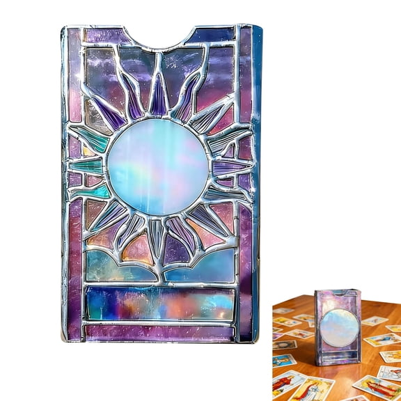 2Pcs Stained Glass Tarot Deck Case, Celestial Tarot Card Storage Box, Light Catching Tarot Deck Holder Protector, Handcrafted Tarot Card Organizer Gift
