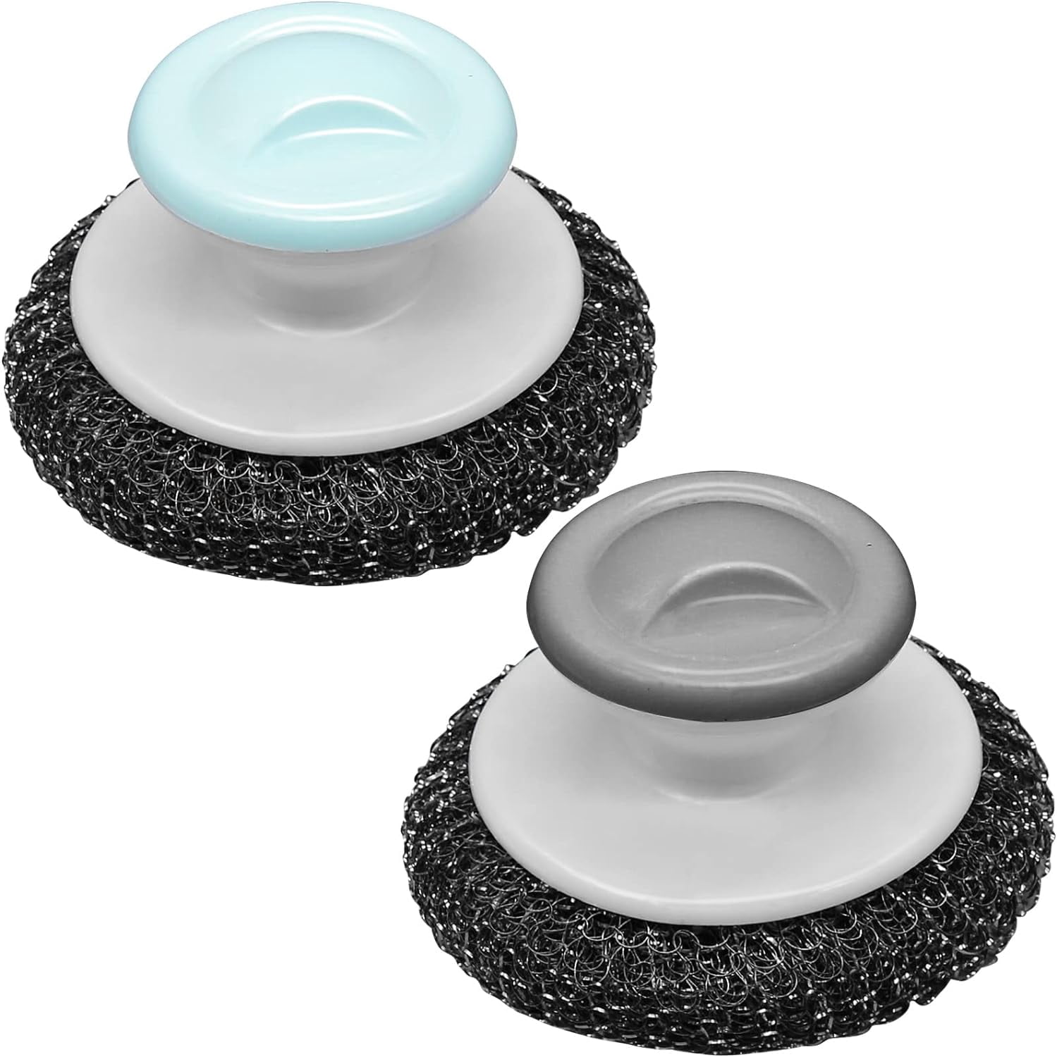 2Pcs Stainless Scrubber with Handle, Heavy Duty Pot Scrubbers Dish Scrubber Cleaning Brush Wash for Dish, Stainless Steel Scrubbing Brushes Cleaning Supplies for Pots, Pans, Grills, Sink