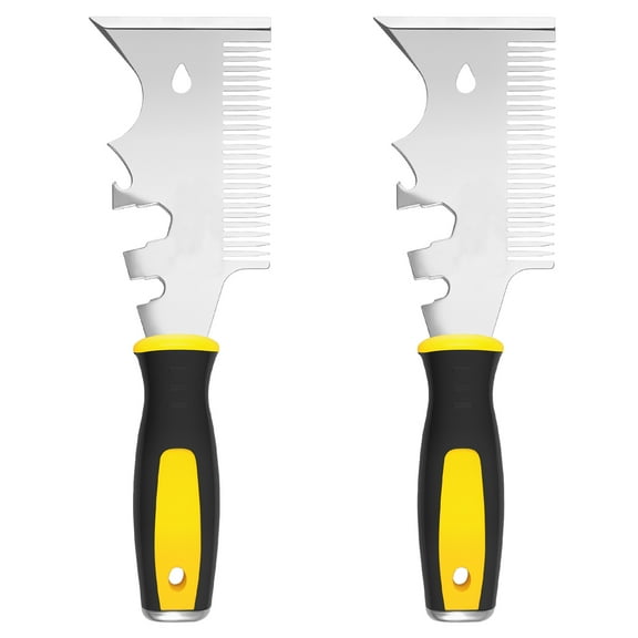 2Pcs Stainless Steel 13 in 1 Paint Brush Comb Efficient Cleaning Wallpaper Scraper Tool Comfortable Grip Putty Knife for DIY