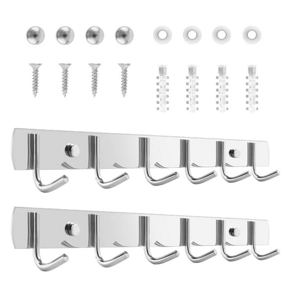 2Pcs Stainless Steel 32cm Hanger with 6 Hooks Space Saving Kitchen Organizer Rack Household Organization Accessories