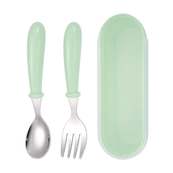 2Pcs Stainless Steel Baby Tableware Set Portable Baby Spoon And Fork Set With Storage Box Cute Baby Cutlery Set Self Feeding Learning Dishwasher Baby Equipment For Chil Tableware