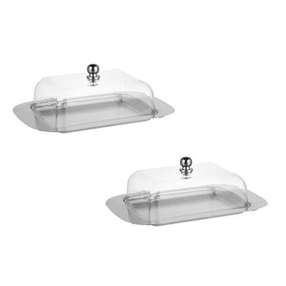 2Pcs Stainless Steel Butter Dish With Lid And Handle Stainless Steel Butter Dish Capacity For 250 G Butter Suitable For Storing Cheese Cold Dishes Cakes Desserts Fruits Food Storage