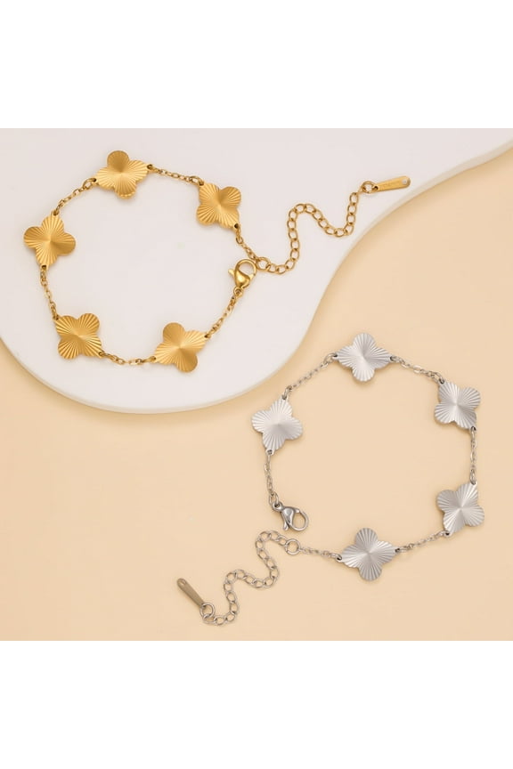 2Pcs Stainless Steel Chain Bracelet Four Leaf Lucky Set Silver Jewelry Valentine's Day Gift Couple Bracelet Link Bracelet