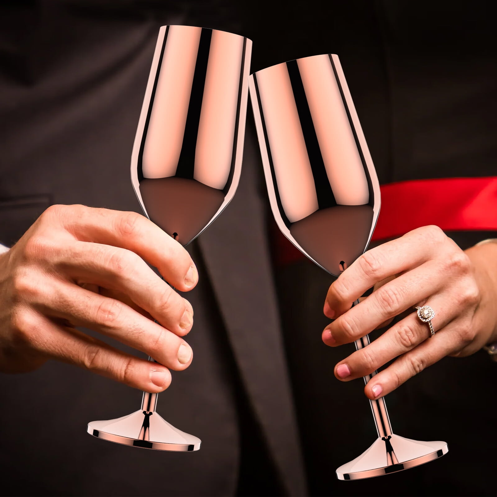 2Pcs Stainless Steel Champagne Glasses Set 6oz/200ml Fashion Champagne