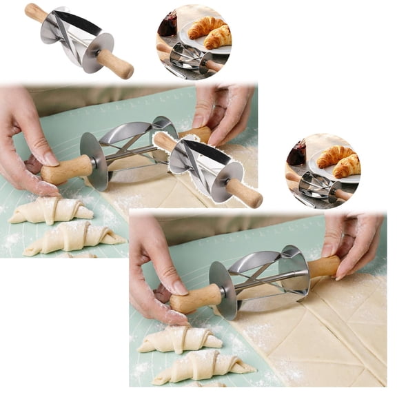 2Pcs Stainless Steel Croissant Cutter, Irregular Roller Cutter With Wooden Handle, Useful Kitchen Baking Tool