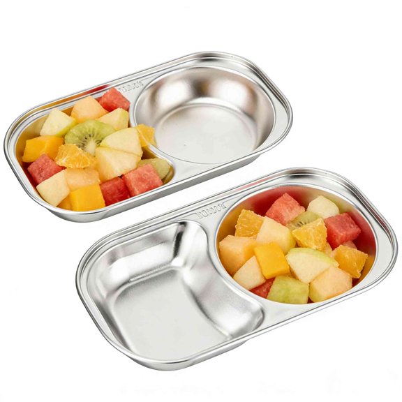 2Pcs Stainless Steel Divided Plates Tray, 2 Dividers Compact Serving Platter, Dinner Snack, Camping Dishes