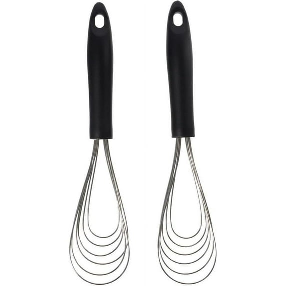 2Pcs Stainless Steel Flat Whisk, Multi-purpose Rubber Handle Sector Shape Non Slip Ergonomic Design for Kitchen, Restaurant, Cooking, Stirring Gravy, Eggs