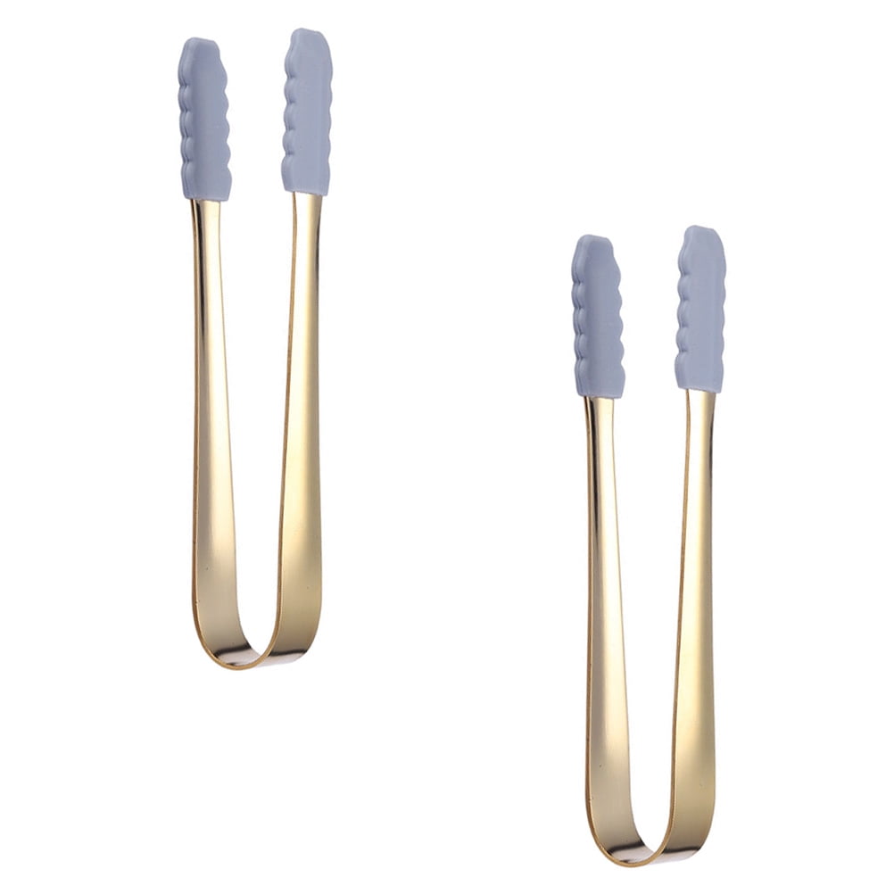 2Pcs Stainless Steel Food Clamp Silicone Head Ice Cube Tong Sugar Cube