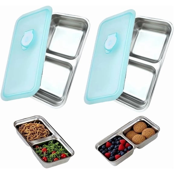2Pcs Stainless Steel Food Containers,Reusable Condiment Food Storage Containers with LidsGrab and Go Snack Containers,Dishwasher Safe,Travel & Outdoor Camping Food Storage (Two Double-Boxes)