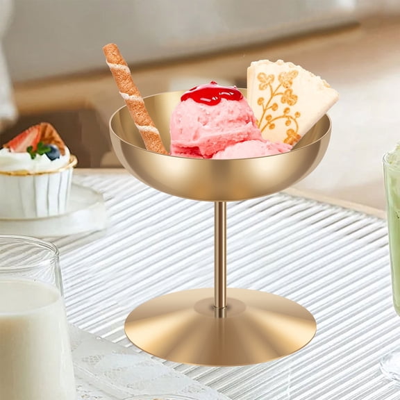 2Pcs Stainless Steel Footed Ice Cream Bowl Rust Resistant Hand Washable Footed Round Dessert Cup for Birthday Wedding Anniversary