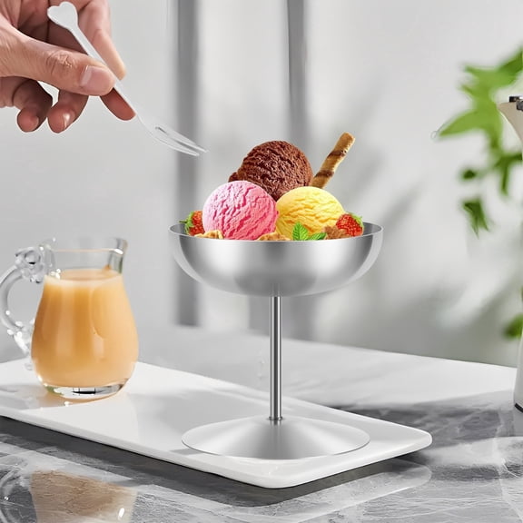 2Pcs Stainless Steel Footed Ice Cream Bowl Rust Resistant Hand Washable Footed Round Dessert Cup for Birthday Wedding Anniversary