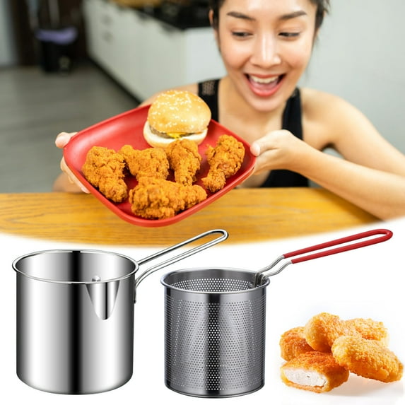 2Pcs Stainless Steel Fryer Pot under $5! Yrmaups Fryer Pot, Mini Stainless Steel Fryer, Small Deep Fryer, Oil Saving Fryer, Indoor Fryer, Outdoor Fryer, Chicken Fryer, Strainer Skimmer Fryer