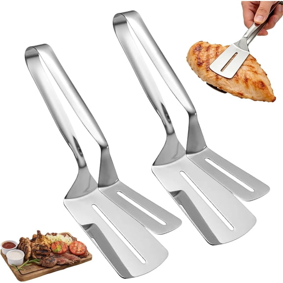 2Pcs Stainless Steel Grill Clamp,10 Heavy Duty 304 Steel BBQ Tongs for Cooking with Non-Slip Handle, Perfect for Flipping Meat, Fish, Burgers, Pancakes & Grilling