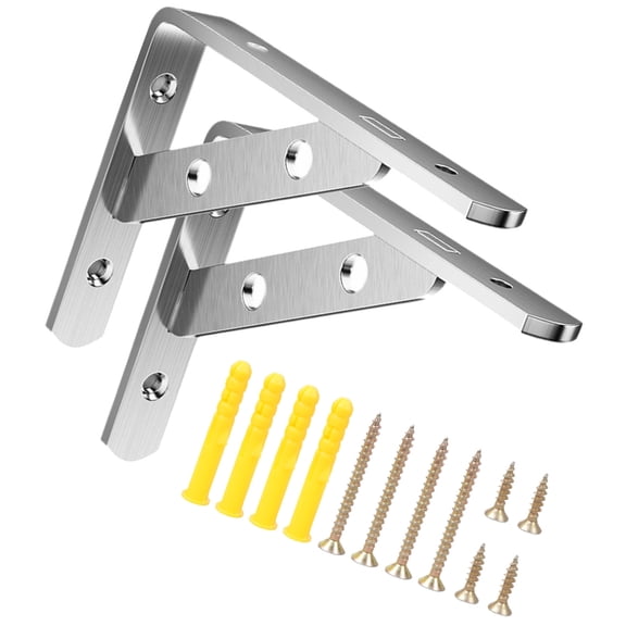 2Pcs Stainless Steel Heavy Duty L Brackets, Triangular Wall Shelf Supports, Rust-Resistant for Storage & Organizers