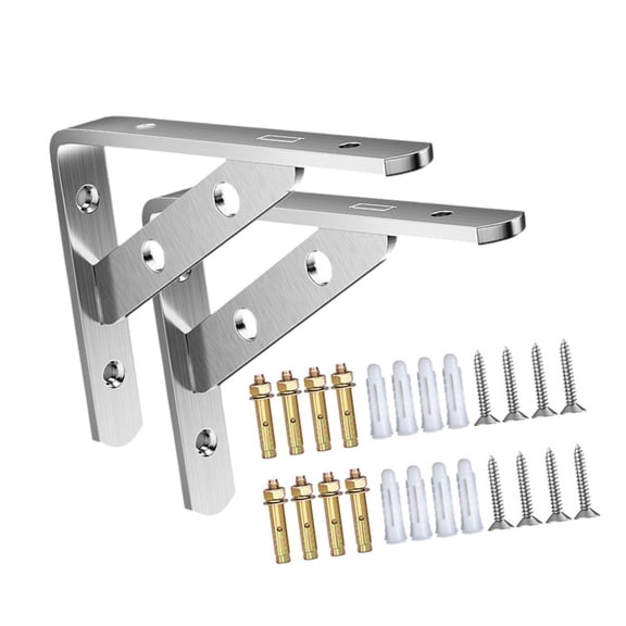 2Pcs Stainless Steel Heavy Duty L Brackets, Triangular Wall Shelf Supports, Rust-Resistant for Storage & Organizers