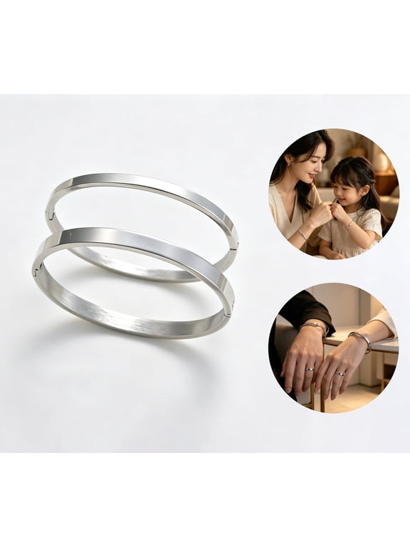 2Pcs Stainless Steel Hinged Bracelet Blanks Grooved DIY Cuff Bangle for Couples & Family, Matching Jewelry Craft Kit with Storage Box