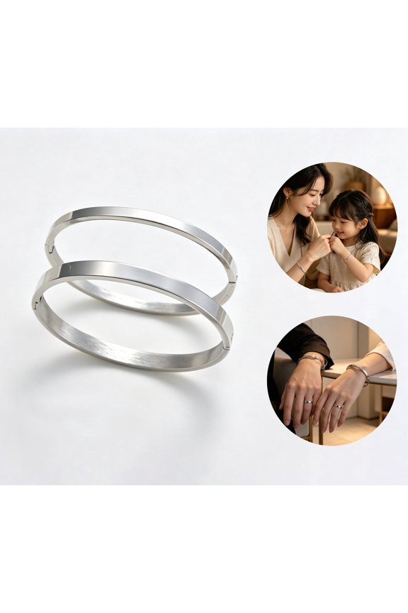 2Pcs Stainless Steel Hinged Bracelet Blanks – Grooved DIY Cuff Bangle for Couples & Family, Matching Jewelry Craft Kit with Storage Box