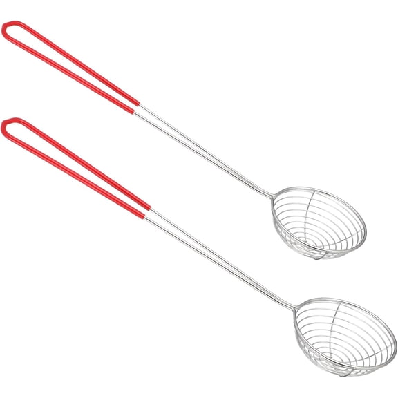 2Pcs Stainless Steel Hot Pot Strainer Spoons, 2 Sizes Fatsoff Soup Scoop Boba Spoon Scoop with Handle Ladle Wire Cooking Spider Skimmer Spoon for Hot Pot, Kitchen, Meatball, Oil Filter