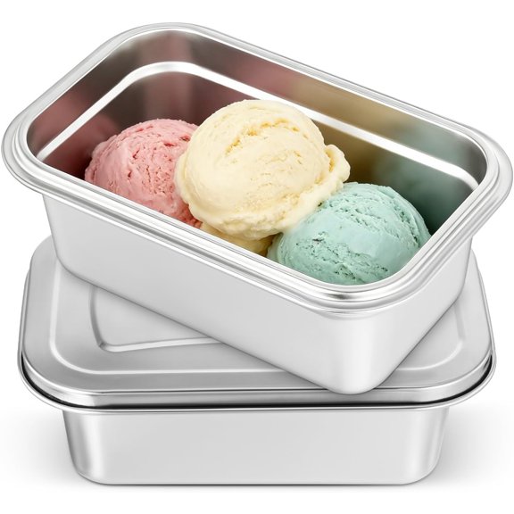 2Pcs Stainless Steel Ice Cream Containers , 40oz Metal Tubs with Lids for Freezer, Reusable Sorbet Gelato Keeper Box, Small Food Tins for Homemade Storage Kitchen Use and Dessert Food Preservation