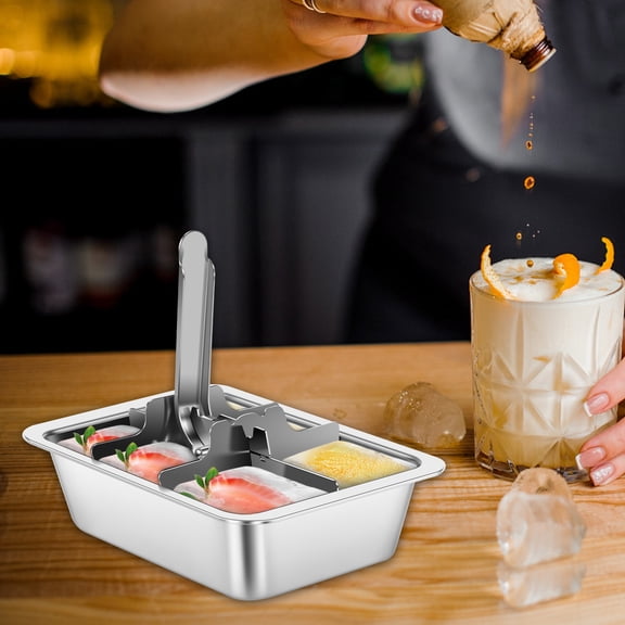 2Pcs Stainless Steel Ice Cube Tray 6 Slot Metal Ice Cube Maker with Release Lever Freezer Mold Dishwasher Safe for Freezer Kitchen Cocktail Whiskey